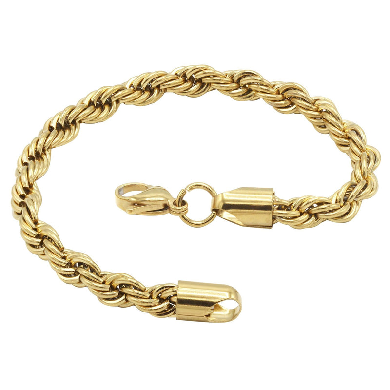 Gold Plated Mens Solid Rope Bracelet
