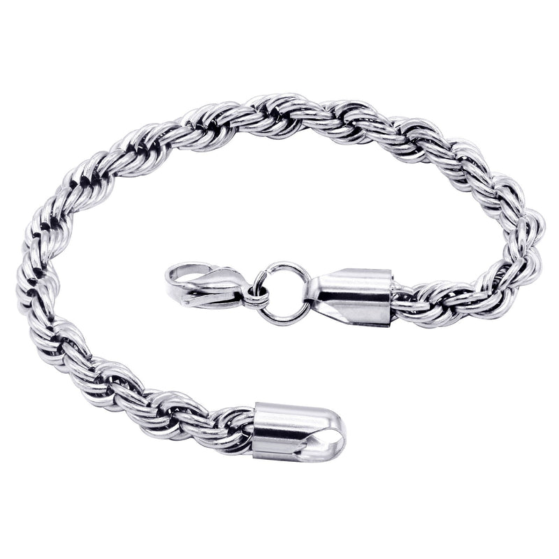 White Gold Plated Mens Solid Rope Bracelet