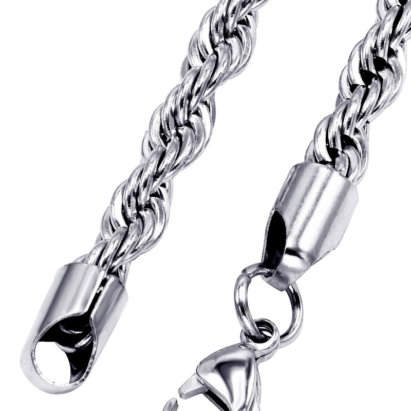 White Gold Plated Mens Solid Rope Chain