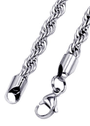 White Gold Plated Mens Solid Rope Chain