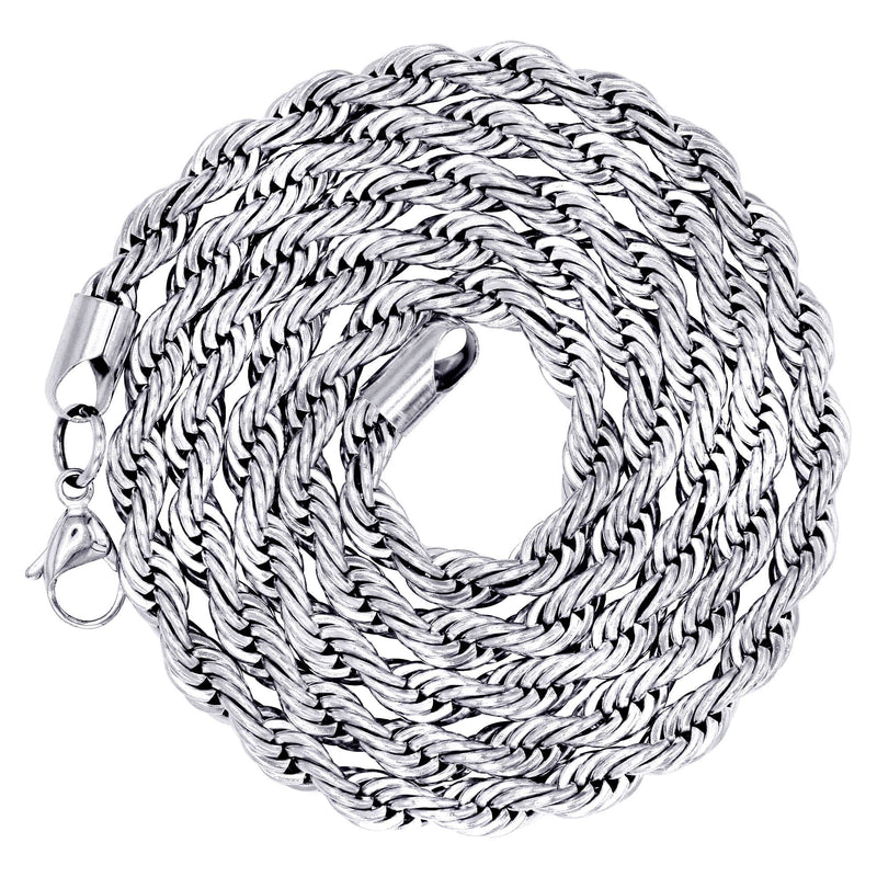 White Gold Plated Mens Solid Rope Chain
