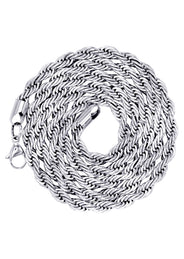 White Gold Plated Mens Solid Rope Chain
