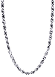 White Gold Plated Mens Solid Rope Chain