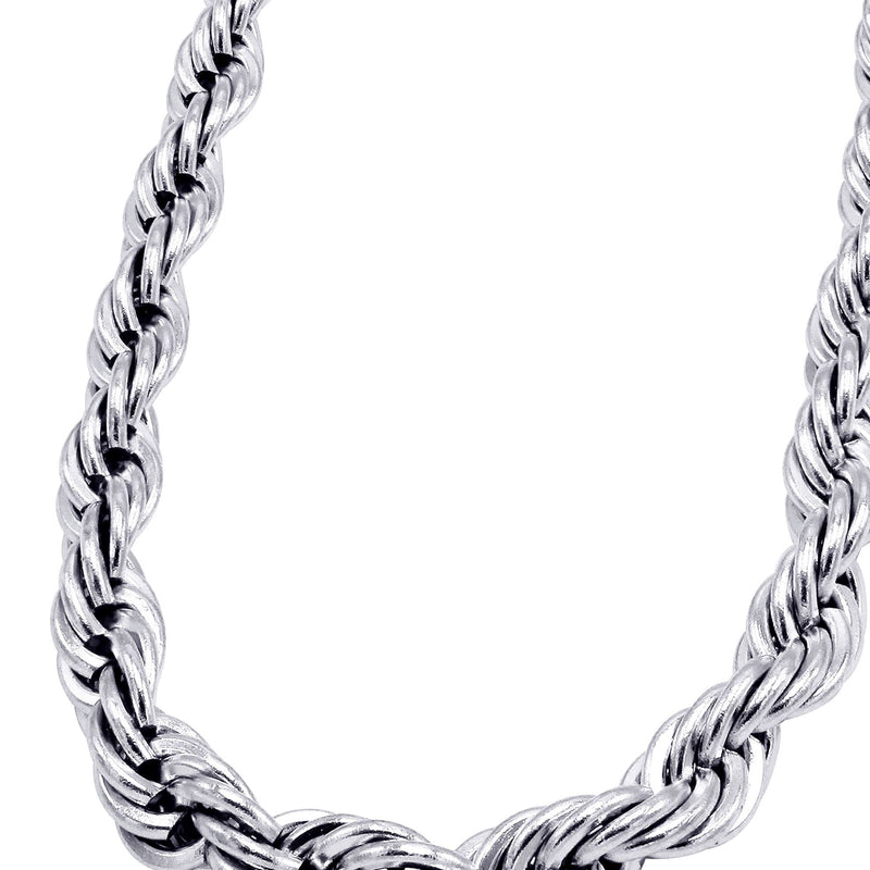 White Gold Plated Mens Solid Rope Chain