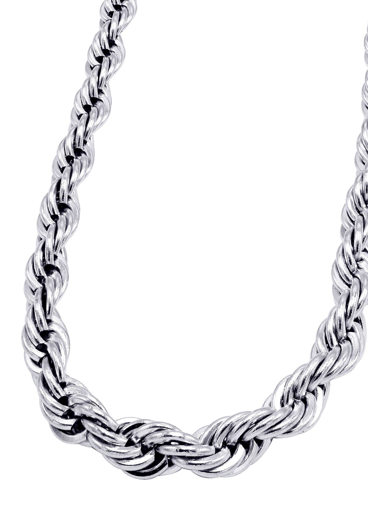 White Gold Plated Mens Solid Rope Chain
