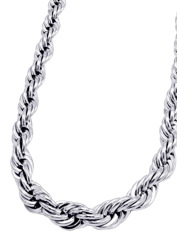 White Gold Plated Mens Solid Rope Chain