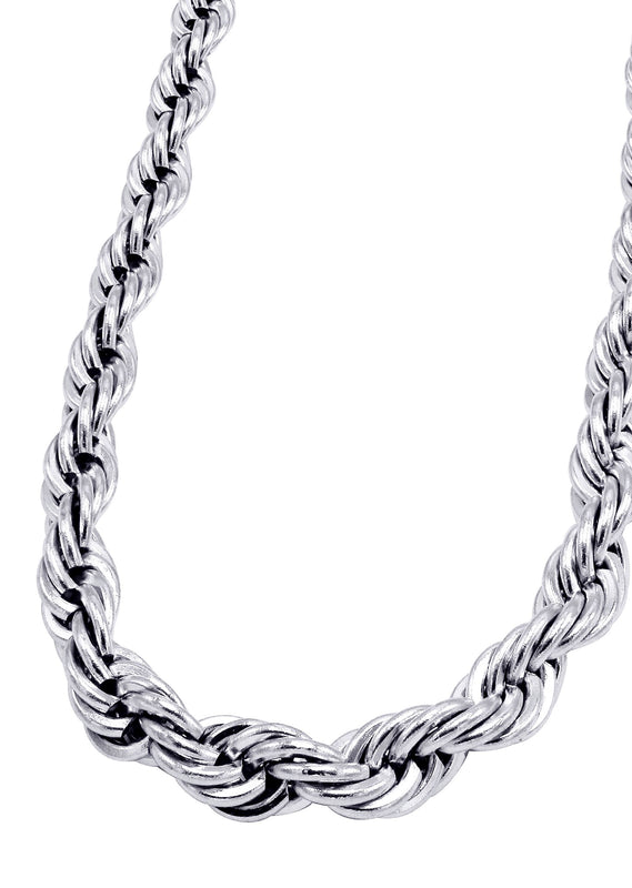 White Gold Plated Mens Solid Rope Chain