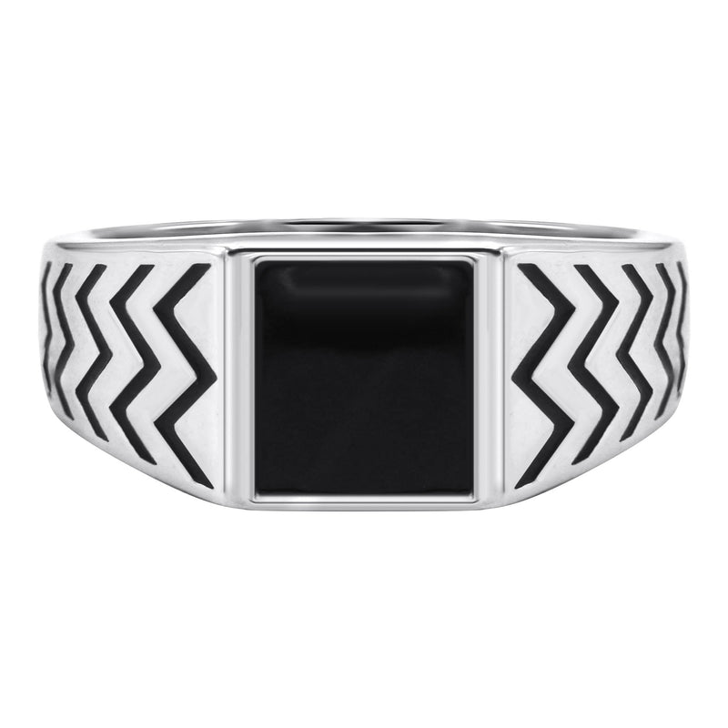 Mens Silver Signet Onyx Ring | Appx 5.4 Grams