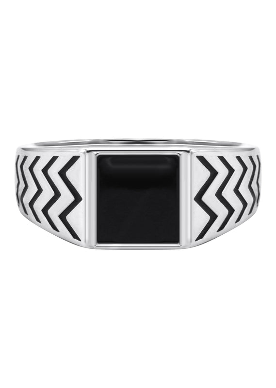 Mens Silver Signet Onyx Ring | Appx 5.4 Grams