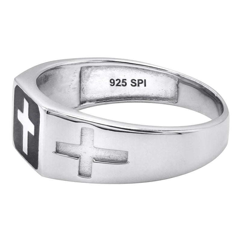 Mens Silver Cross Signet Ring | Appx 4.2 Grams
