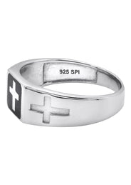 Mens Silver Cross Signet Ring | Appx 4.2 Grams