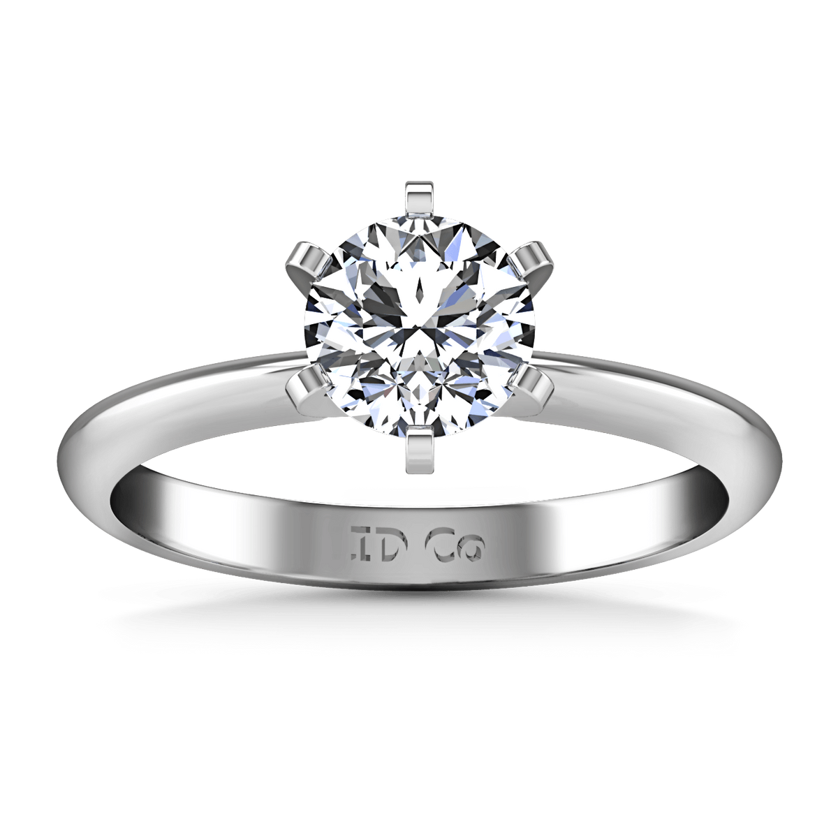 Round Diamond Solitaire Engagement Ring Classic 6 Prong 14K White Gold