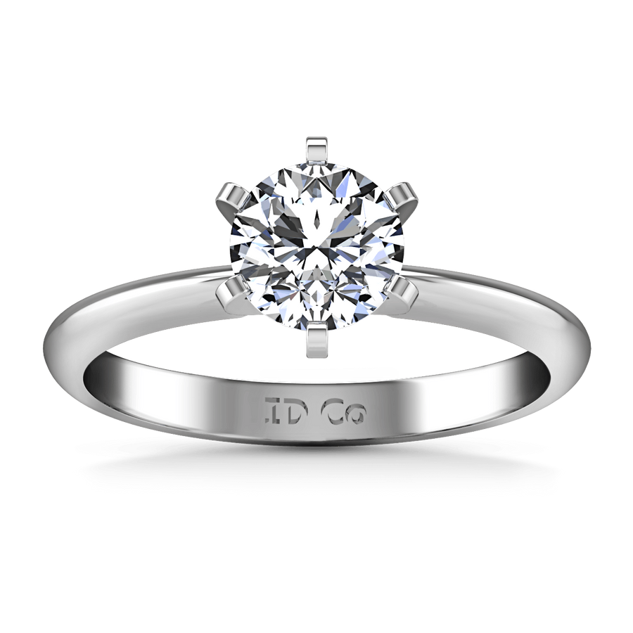 Round Diamond Solitaire Engagement Ring Classic 6 Prong 14K White Gold