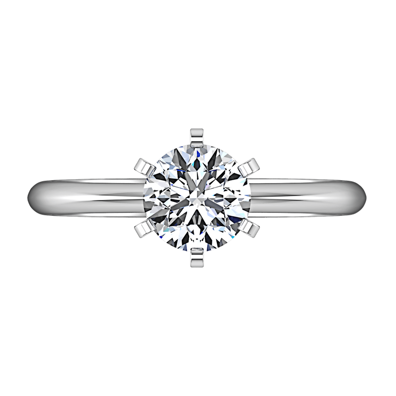 Round Diamond Solitaire Engagement Ring Classic 6 Prong 14K White Gold