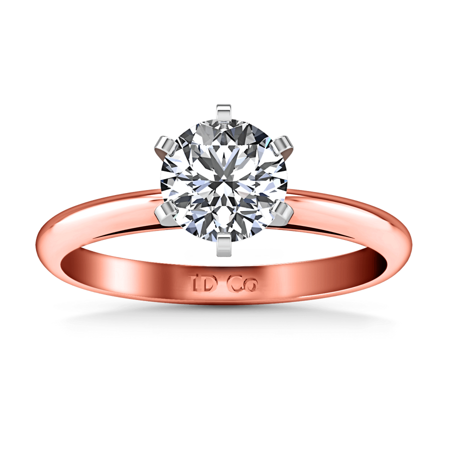 Solitaire Diamond Engagement Ring Cathedral 6 Prong 14K Rose Gold