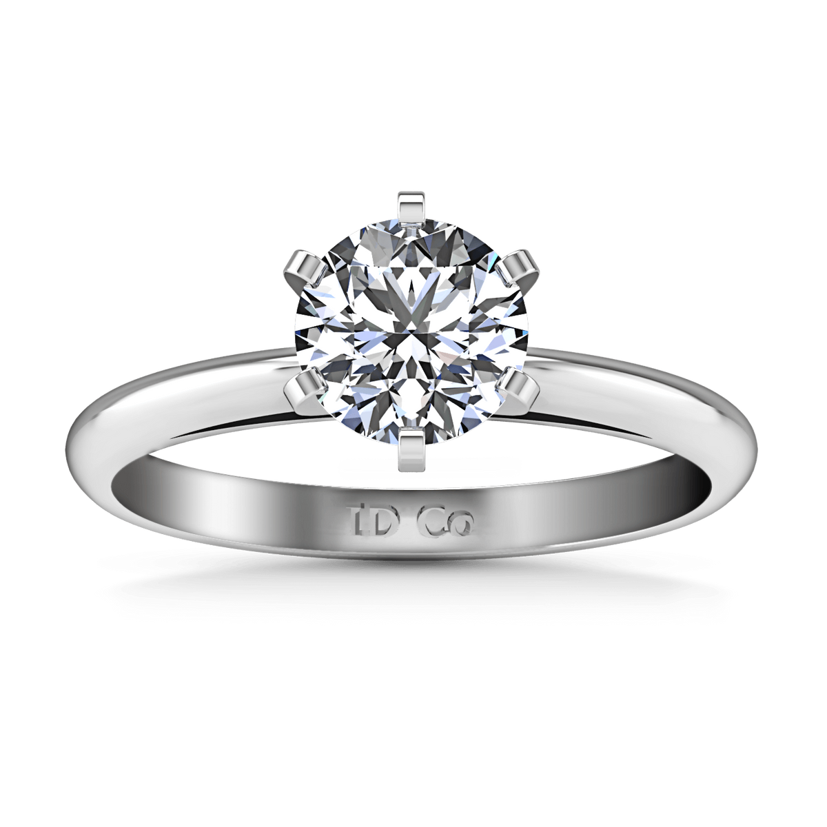 Round Diamond Solitaire Engagement Ring Cathedral 6 Prong 14K White Gold