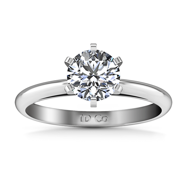 Round Diamond Solitaire Engagement Ring Cathedral 6 Prong 14K White Gold