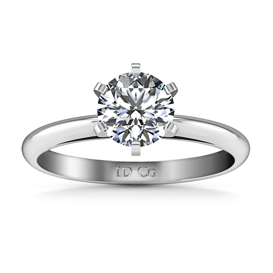 Round Diamond Solitaire Engagement Ring Cathedral 6 Prong 14K White Gold