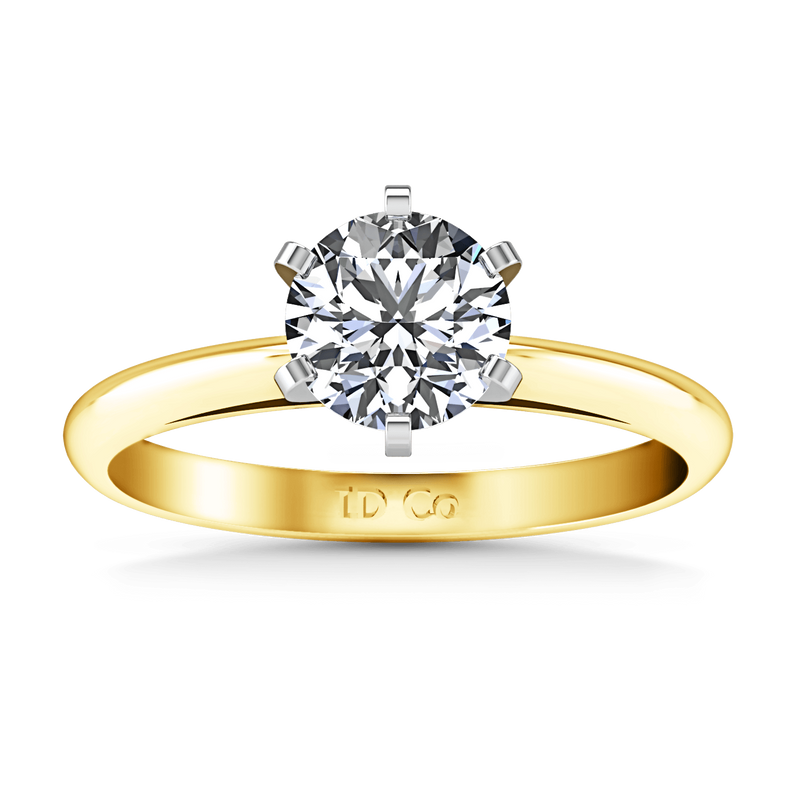 Solitaire Diamond Engagement Ring Cathedral 6 Prong 14K Yellow Gold