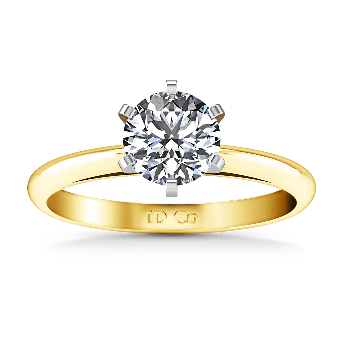 Solitaire Diamond Engagement Ring Cathedral 6 Prong 14K Yellow Gold