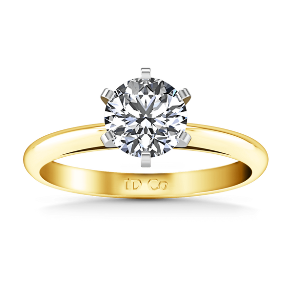 Solitaire Diamond Engagement Ring Cathedral 6 Prong 14K Yellow Gold