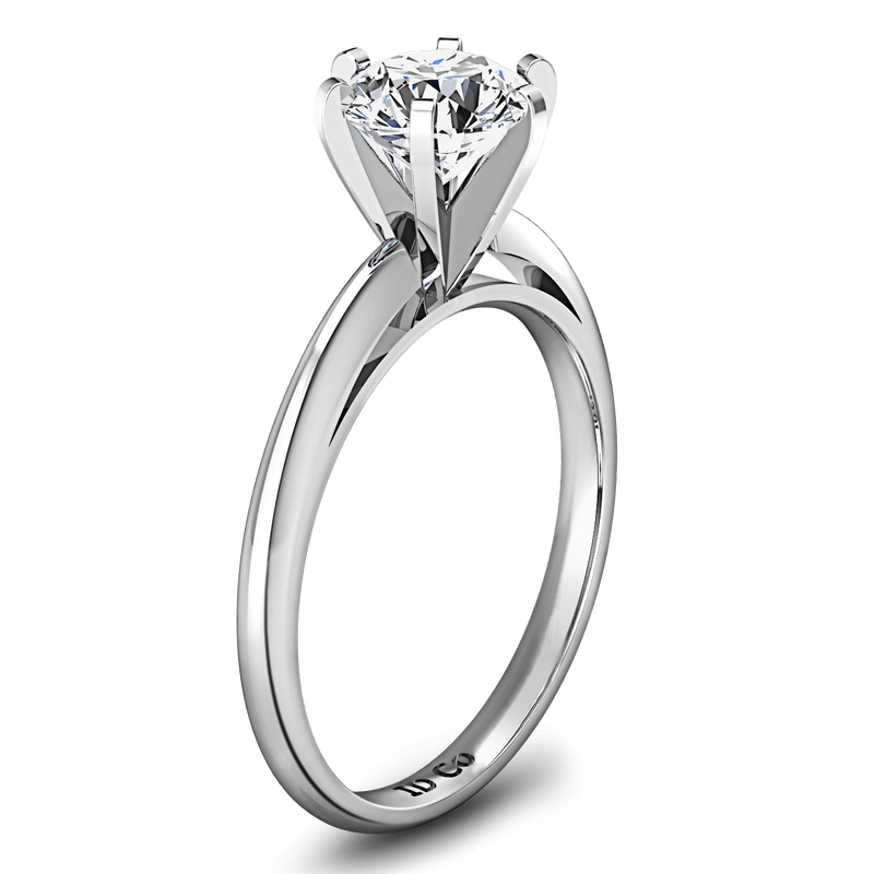 Round Diamond Solitaire Engagement Ring Cathedral 6 Prong 14K White Gold