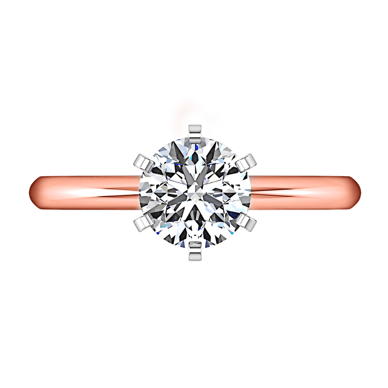 Solitaire Diamond Engagement Ring Cathedral 6 Prong 14K Rose Gold