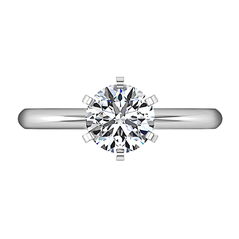 Round Diamond Solitaire Engagement Ring Cathedral 6 Prong 14K White Gold