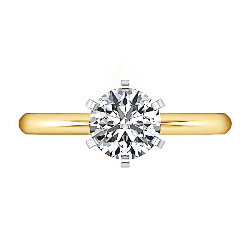 Solitaire Diamond Engagement Ring Cathedral 6 Prong 14K Yellow Gold