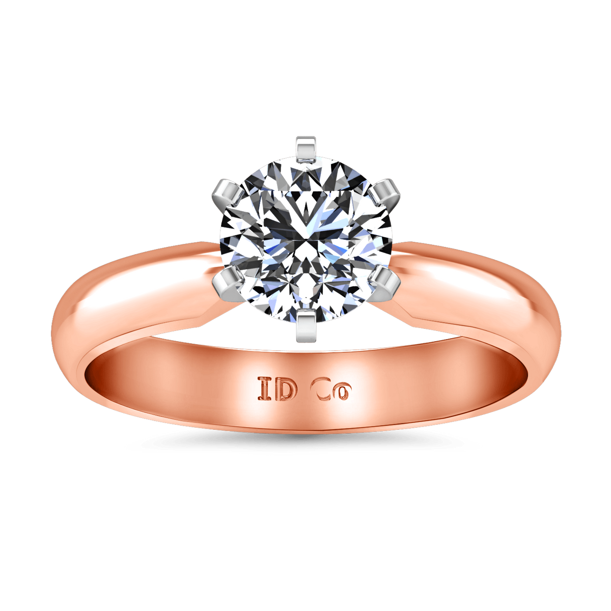 Solitaire Diamond Engagement Ring Wide Classic 6 Prong 14K Rose Gold