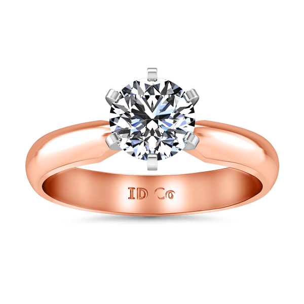 Solitaire Diamond Engagement Ring Wide Classic 6 Prong 14K Rose Gold
