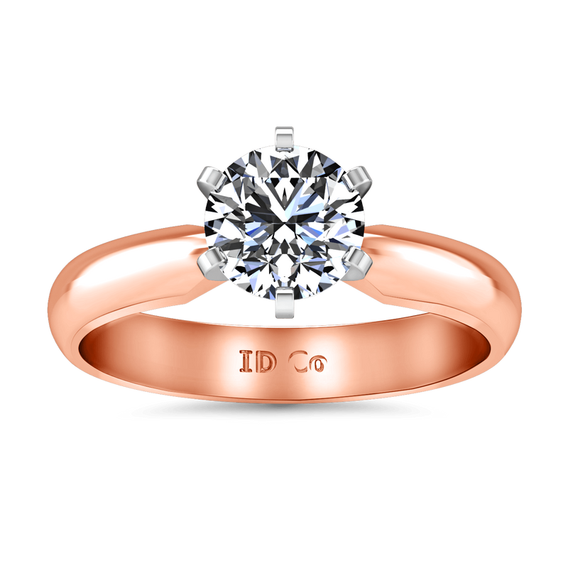 Solitaire Diamond Engagement Ring Wide Classic 6 Prong 14K Rose Gold