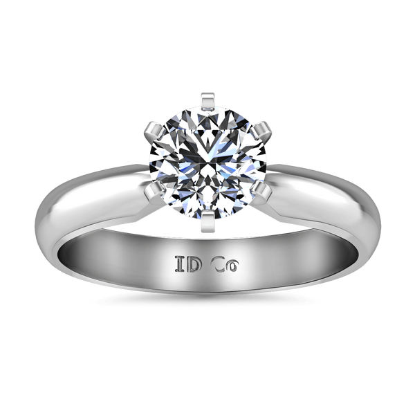 Round Diamond Solitaire Engagement Ring Wide Classic 6 Prong 14K White Gold