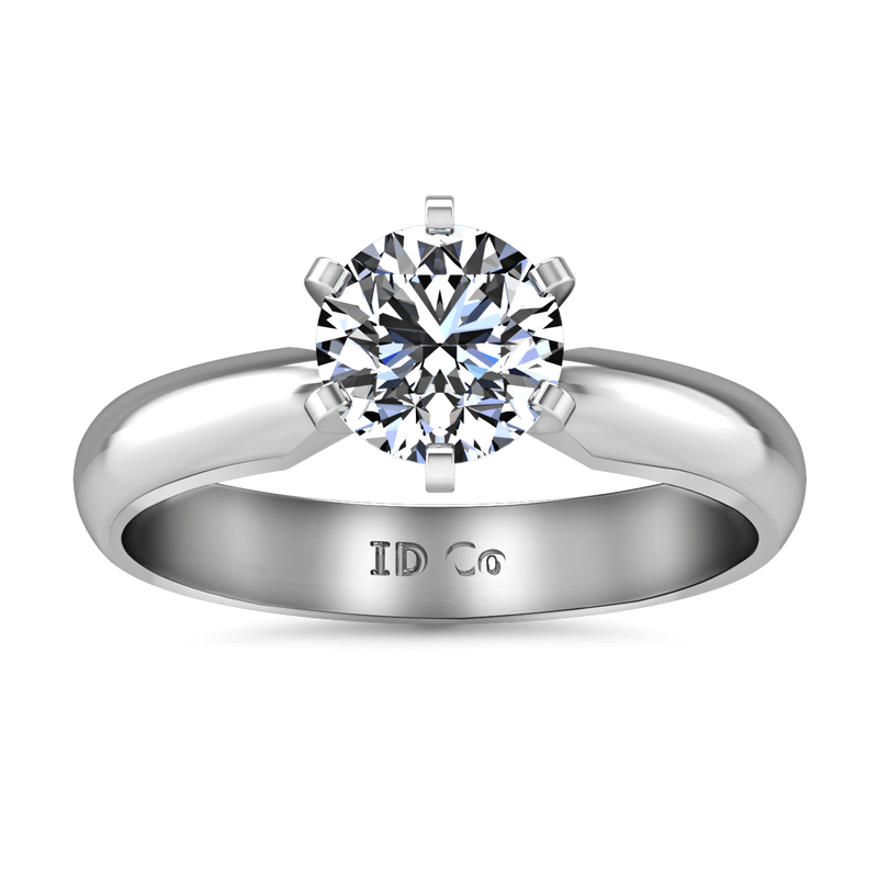 Round Diamond Solitaire Engagement Ring Wide Classic 6 Prong 14K White Gold