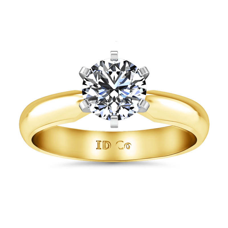 Solitaire Diamond Engagement Ring Wide Classic 6 Prong 14K Yellow Gold