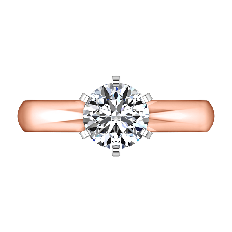 Solitaire Diamond Engagement Ring Wide Classic 6 Prong 14K Rose Gold