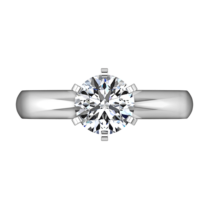 Round Diamond Solitaire Engagement Ring Wide Classic 6 Prong 14K White Gold