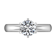 Round Diamond Solitaire Engagement Ring Wide Classic 6 Prong 14K White Gold