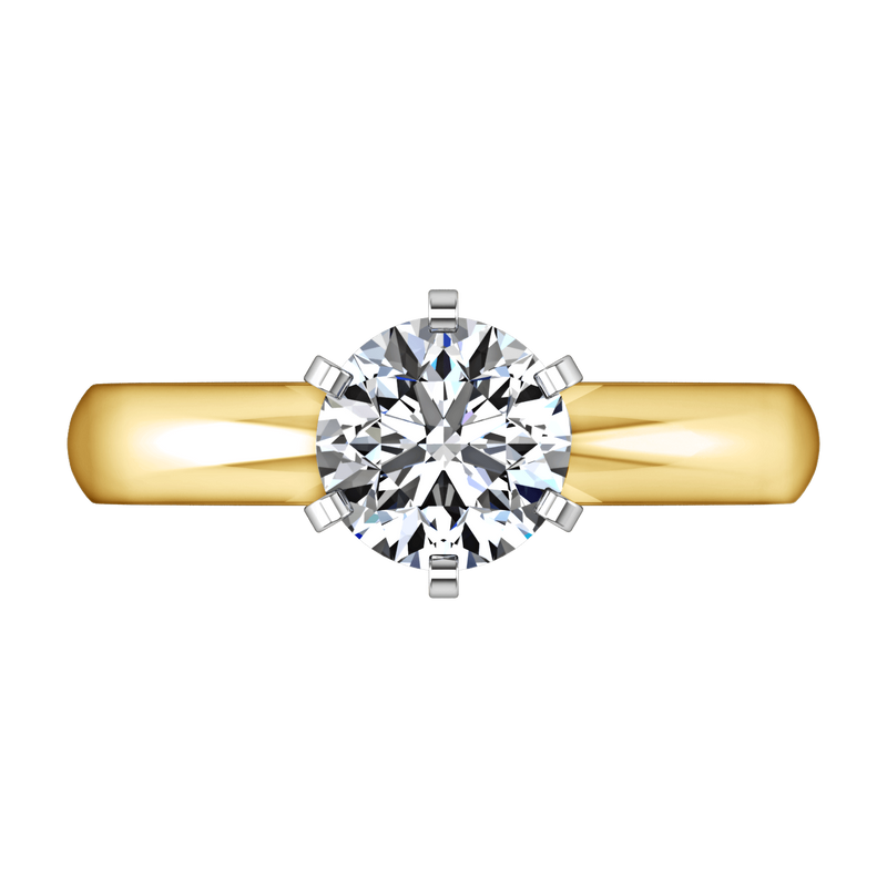 Solitaire Diamond Engagement Ring Wide Classic 6 Prong 14K Yellow Gold