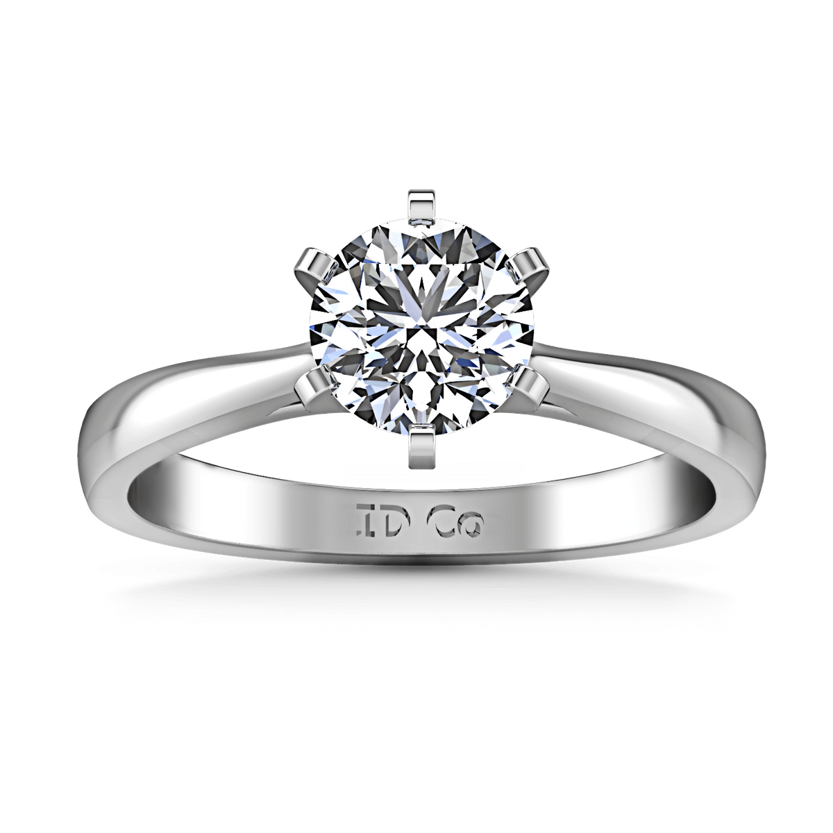 Round Diamond Solitaire Engagement Ring Tapered And Arched 14K White Gold