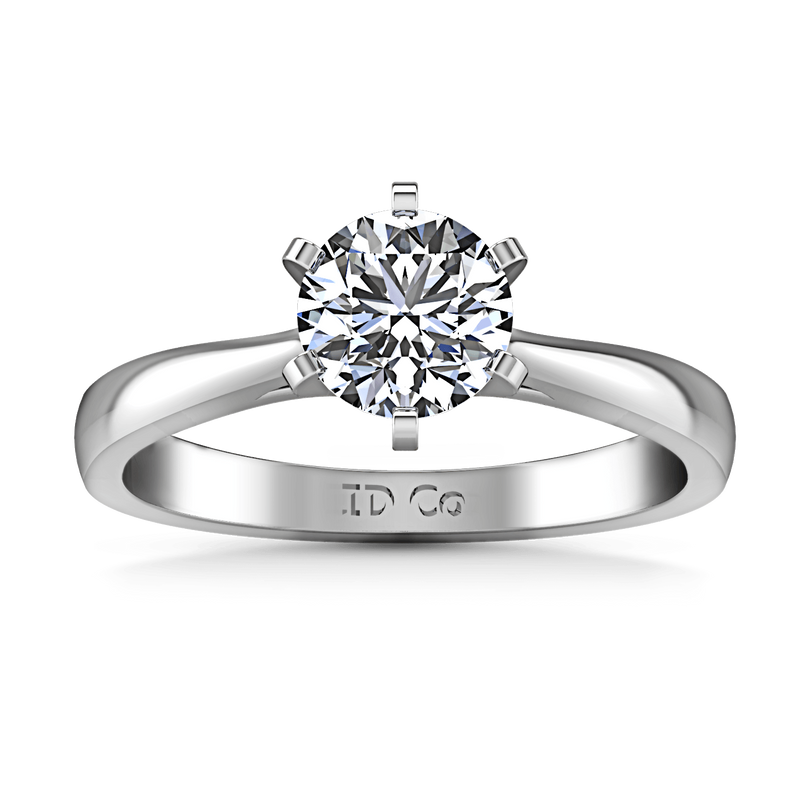 Round Diamond Solitaire Engagement Ring Tapered And Arched 14K White Gold