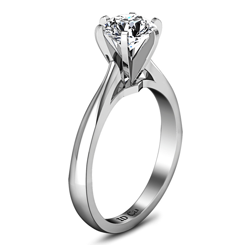 Round Diamond Solitaire Engagement Ring Tapered And Arched 14K White Gold