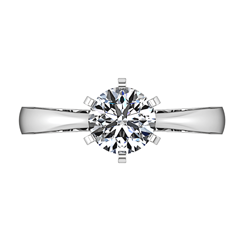 Round Diamond Solitaire Engagement Ring Tapered And Arched 14K White Gold
