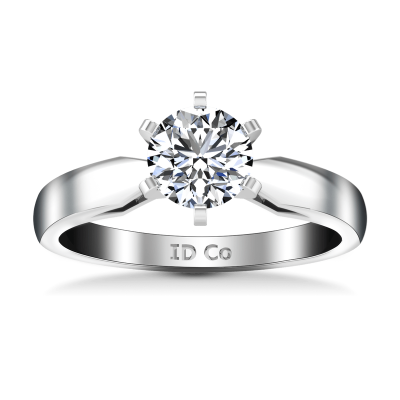 Round Diamond Solitaire Engagement Ring Wide Tappered 14K White Gold
