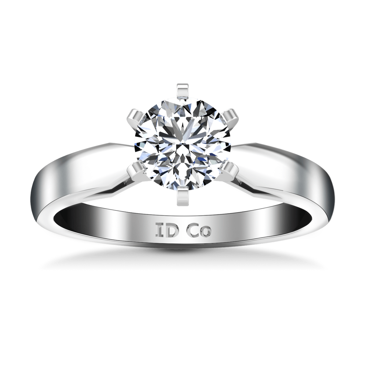 Round Diamond Solitaire Engagement Ring Wide Tappered 14K White Gold