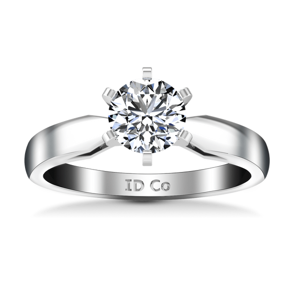 Round Diamond Solitaire Engagement Ring Wide Tappered 14K White Gold