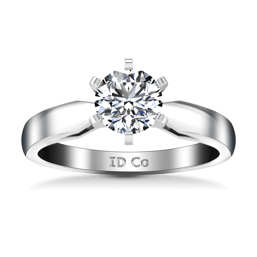 Round Diamond Solitaire Engagement Ring Wide Tappered 14K White Gold