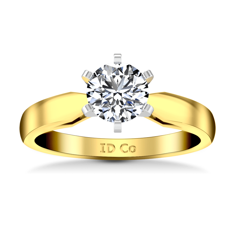 Solitaire Diamond Engagement Ring Wide Tappered 14K Yellow Gold