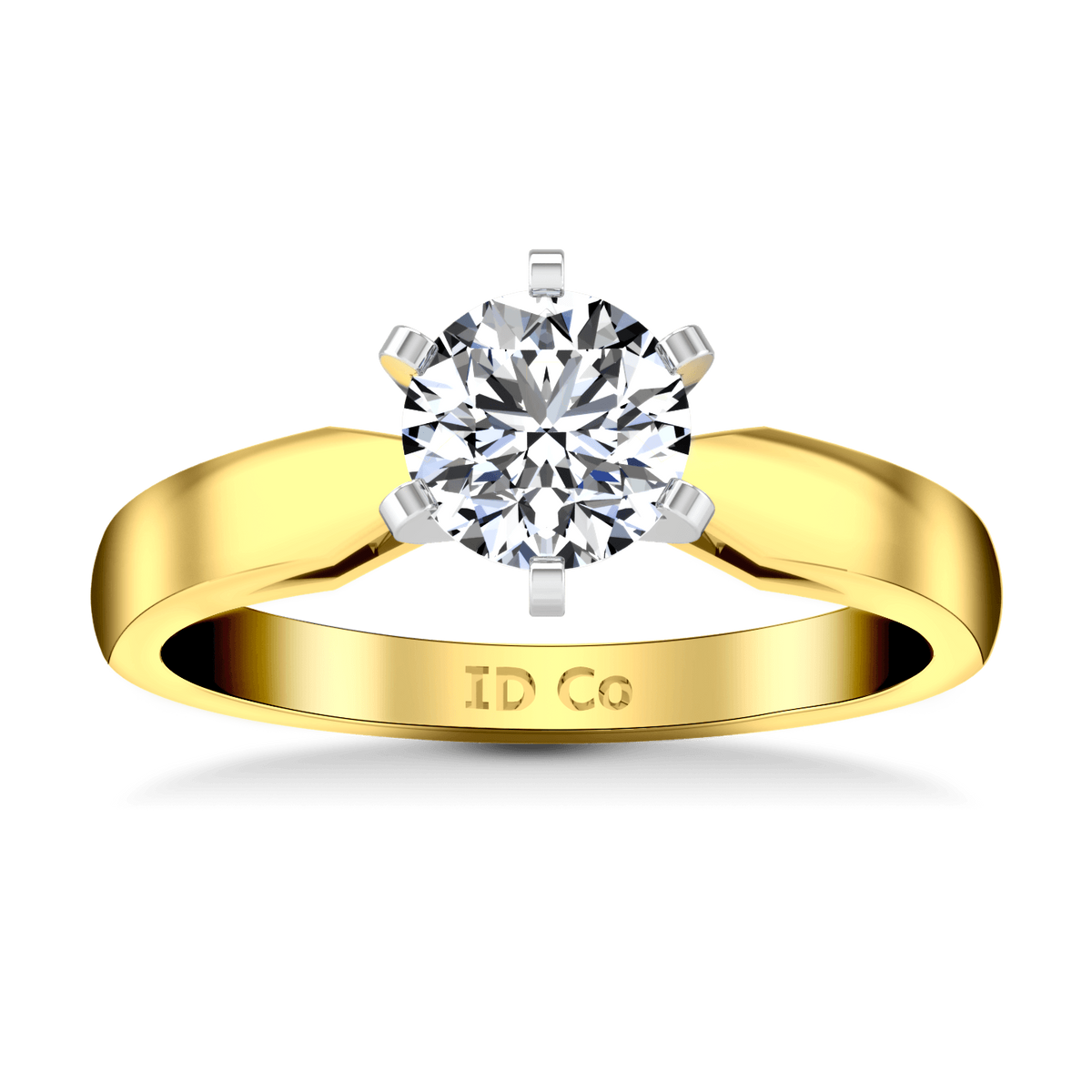 Solitaire Diamond Engagement Ring Wide Tappered 14K Yellow Gold