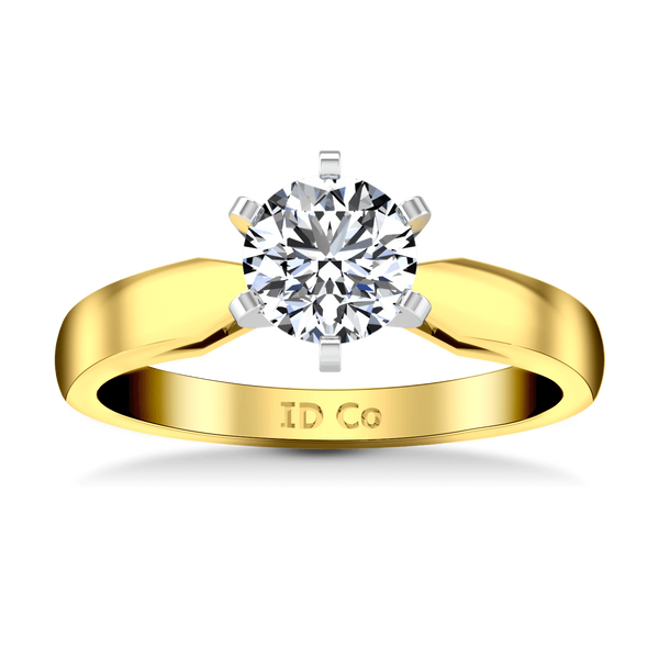 Solitaire Diamond Engagement Ring Wide Tappered 14K Yellow Gold